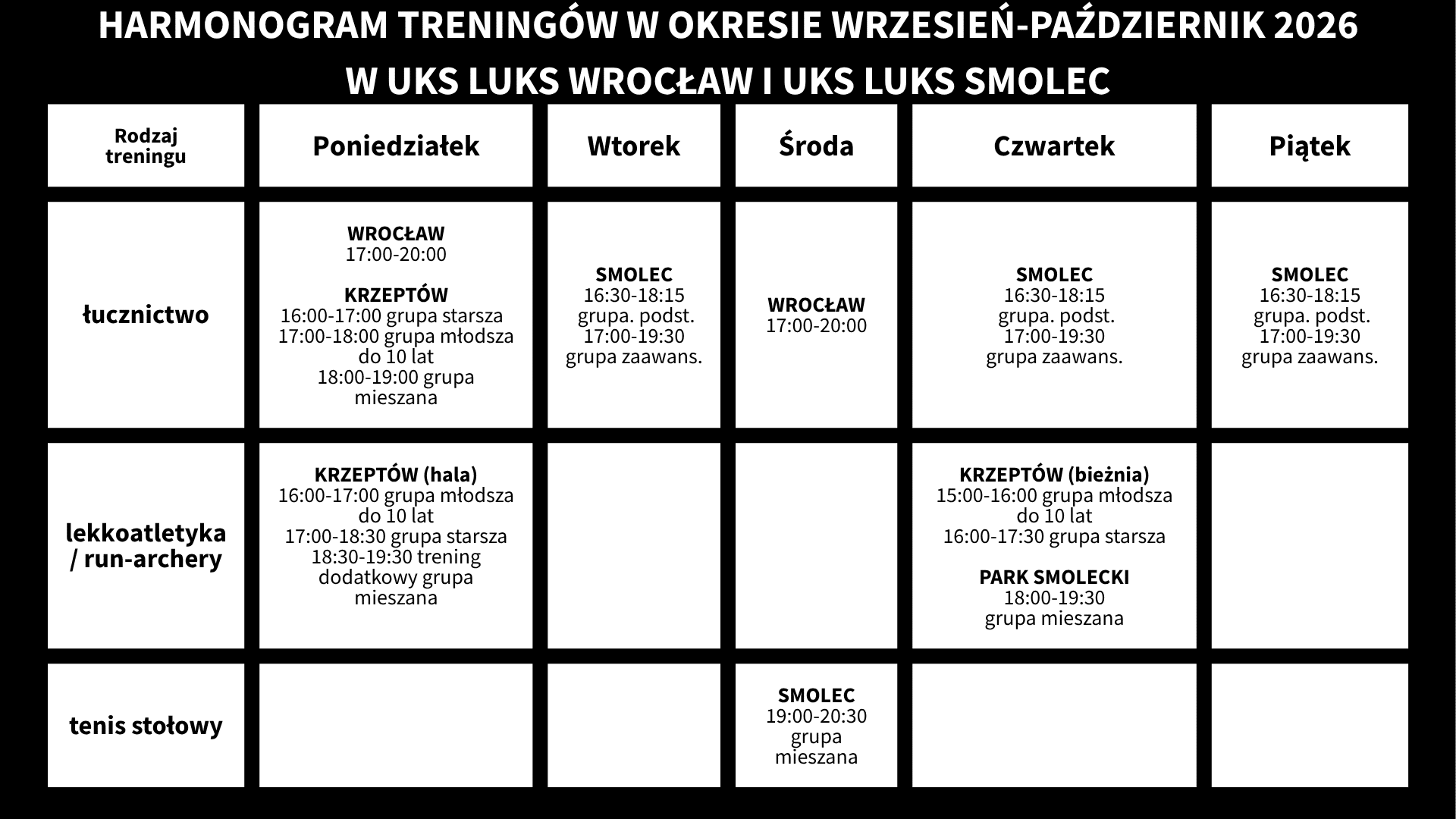 harmonogram treningów uks luks